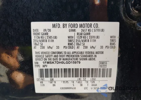 2020 Ford Explorer Xlt from USA, damaged, VIN 1FMSK7DH0LGD15979
